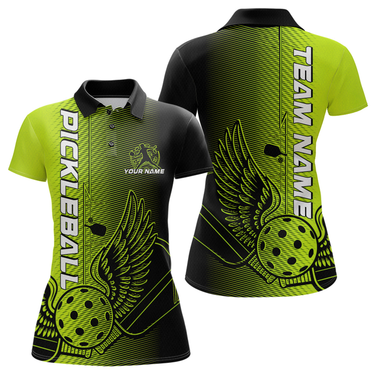 Custom Green Pickleball Wings Jerseys Outdoor Pickleball Polo Team Shirts For Women IPHW9309