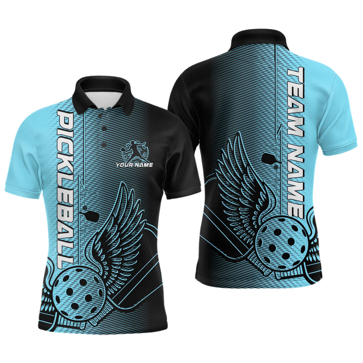 Custom Blue Pickleball Wings Jerseys Outdoor Pickleball Polo Team Shirts For Men IPHW9310