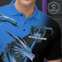 Load image into Gallery viewer, Custom Blue Dragon Flame Bowling Polo Shirts For Men, Bowling Tournament Shirt IPHW9331