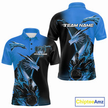 Load image into Gallery viewer, Custom Blue Dragon Flame Bowling Polo Shirts For Men, Bowling Tournament Shirt IPHW9331