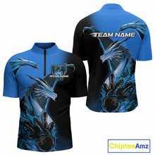 Load image into Gallery viewer, Custom Blue Dragon Flame Bowling Quarter-Zip Shirts For Men, Bowling Tournament Shirt IPHW9331