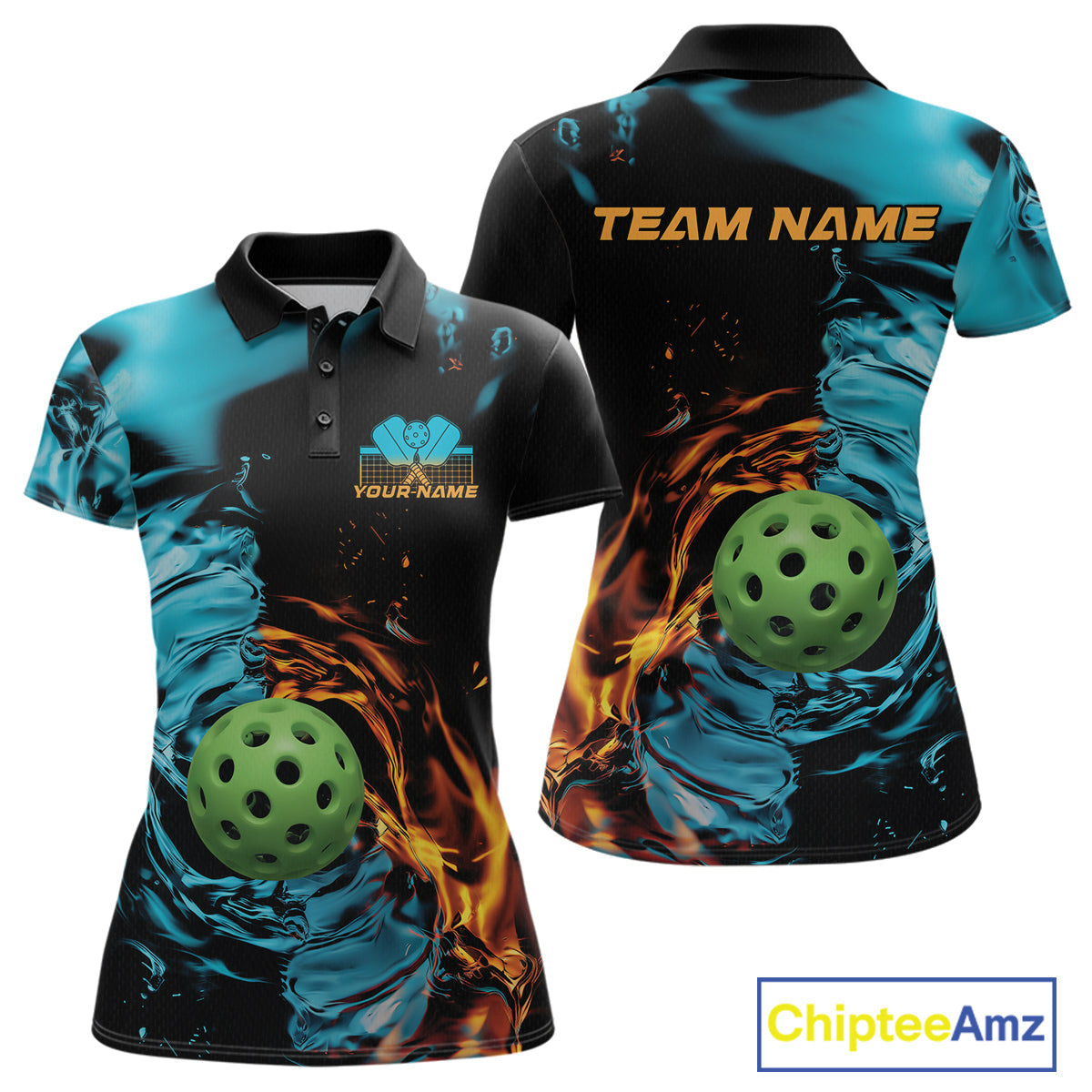 Custom Water And Fire Pickleball Polo Shirts For Women, Pickleball Team Shirt IPHW9335