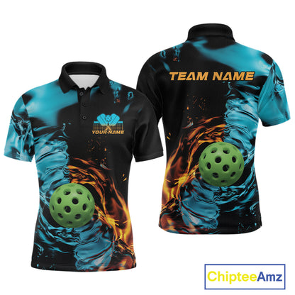 Custom Water And Fire Pickleball Polo Shirts For Men, Pickleball Team Shirt IPHW9335