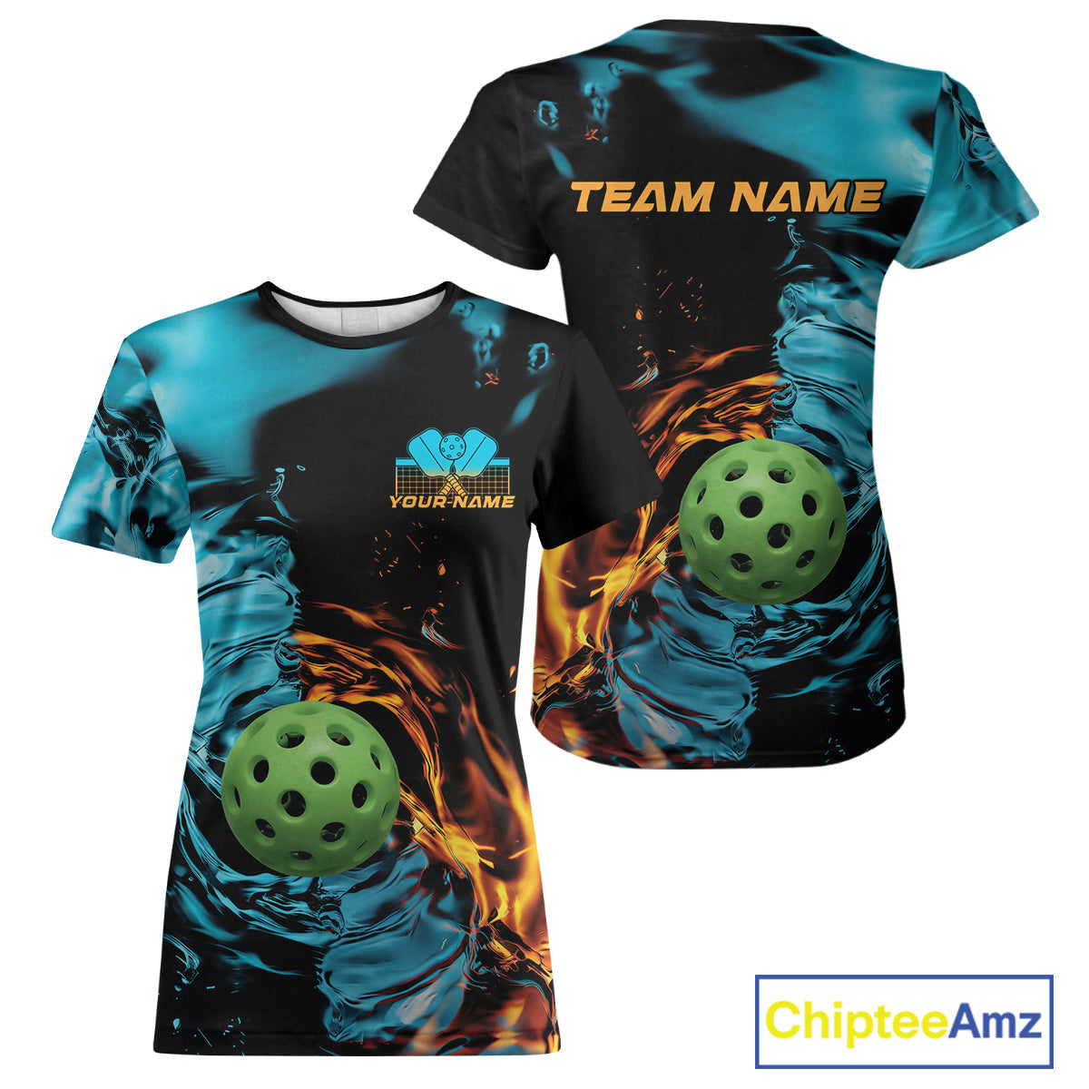 Custom Water And Fire Pickleball T-Shirts For Women, Pickleball Team IPHW9335