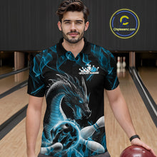 Load image into Gallery viewer, Custom Black And Blue Fire Flame Dragon Bowling Polo Shirt For Men, Dragon Bowling Jersey IPHW9822
