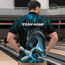 Load image into Gallery viewer, Custom Black And Blue Fire Flame Dragon Bowling Quarter-Zip Shirt For Men, Dragon Bowling Jersey IPHW9822