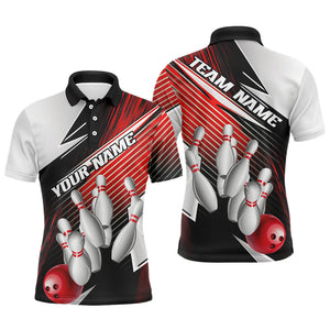 Black And Red Custom Bowling Team Shirts For Men, Bowling Tournament Bowling League Shirt IPHW7935