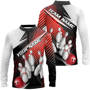 Black And Red Custom Bowling Team Shirts For Men, Bowling Tournament Bowling League Shirt IPHW7935