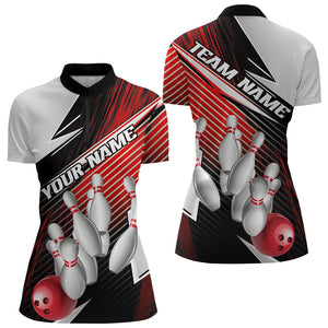 Black And Red Custom Bowling Team Shirts For Women, Bowling Tournament Bowling League Shirt IPHW7935