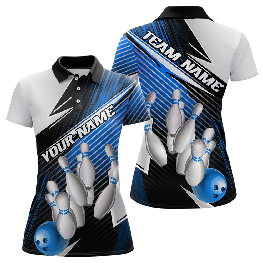 Black And Blue Custom Bowling Team Shirt For Women, Bowling Tournament Bowling League Shirt IPHW7936