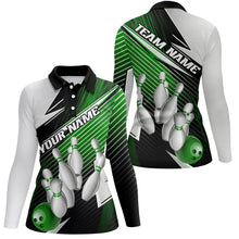 Load image into Gallery viewer, Black And Green Custom Ladies Bowling Team Shirts, Bowling Tournament Bowling League Shirt IPHW7937