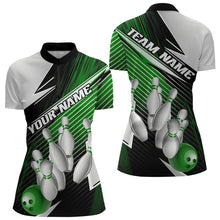 Load image into Gallery viewer, Black And Green Custom Ladies Bowling Team Shirts, Bowling Tournament Bowling League Shirt IPHW7937