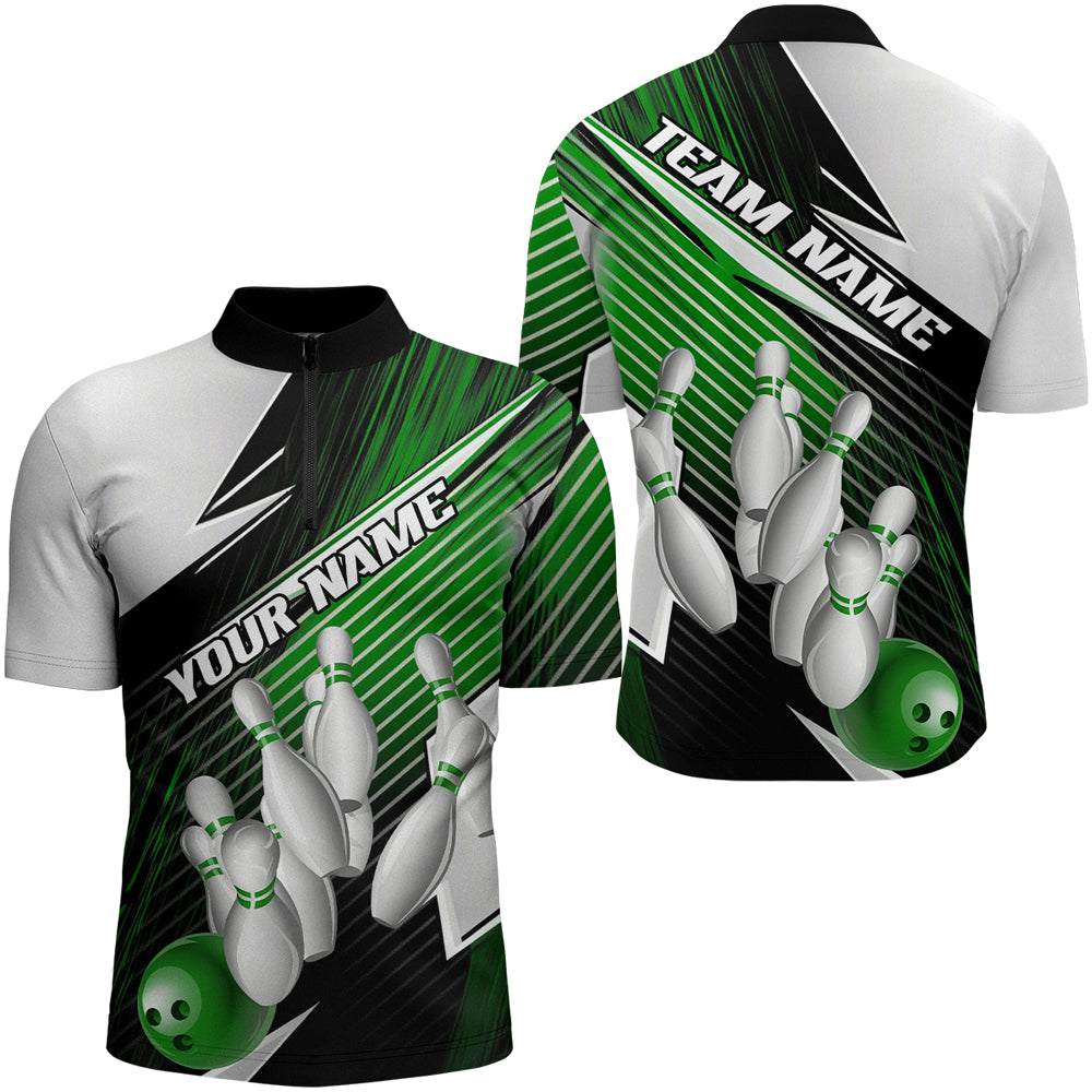 Black And Green Custom Bowling Team Shirts For Men, Bowling Tournament Bowling League Shirt IPHW7937