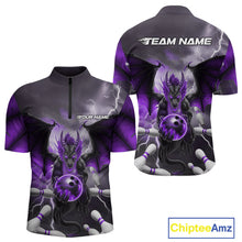 Load image into Gallery viewer, Custom Purple Thunder Lightning Dragon Bowling Quarter-Zip Shirts For Men, Team Uniform IPHW9104