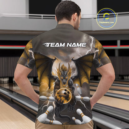 Custom Yellow Thunder Lightning Dragon Bowling Quarter-Zip Shirts For Men, Team Uniform IPHW9105