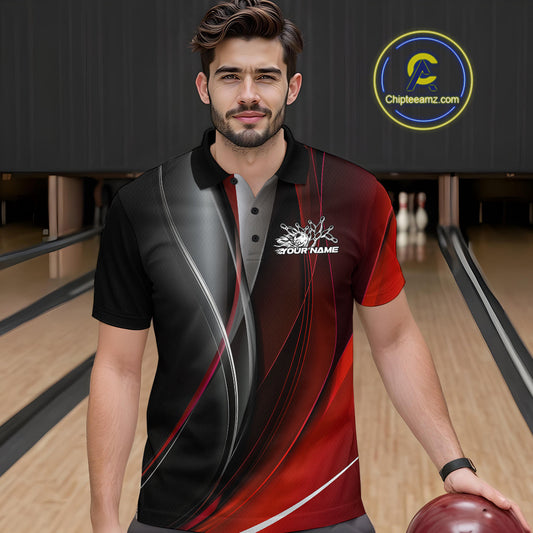 Custom Black And Red Dragon Bowling Polo Shirts For Men, Dragon Bowling Jersey IPHW9342