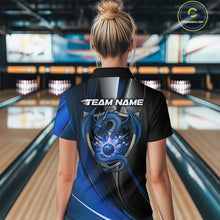 Load image into Gallery viewer, Custom Black And Blue Dragon Bowling Polo Shirts For Women, Dragon Bowling Jersey IPHW9343