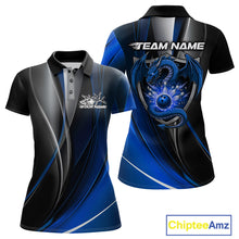 Load image into Gallery viewer, Custom Black And Blue Dragon Bowling Polo Shirts For Women, Dragon Bowling Jersey IPHW9343