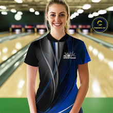 Load image into Gallery viewer, Custom Black And Blue Dragon Bowling Quarter-Zip Shirts For Women, Dragon Bowling Jersey IPHW9343