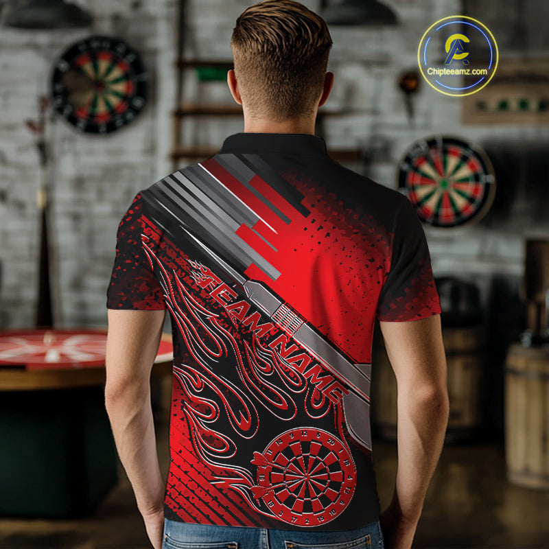 Custom Black And Red Flame Dartboard Dart Polo Shirts For Men, Dart Team Uniform IPHW9684