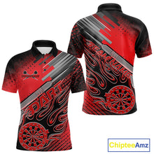 Load image into Gallery viewer, Custom Black And Red Flame Dartboard Dart Polo Shirts For Men, Dart Team Uniform IPHW9684