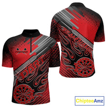 Load image into Gallery viewer, Custom Black And Red Flame Dartboard Dart Quarter-Zip Shirts For Men, Dart Team Uniform IPHW9684