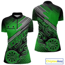 Load image into Gallery viewer, Custom Black And Irish Green Flame Dartboard Dart Women Quarter-Zip Shirts, Dart Uniform IPHW9686