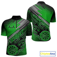 Load image into Gallery viewer, Custom Black And Irish Green Flame Dartboard Dart Quarter-Zip Shirts For Men, Dart Uniform IPHW9686