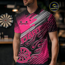 Load image into Gallery viewer, Custom Black And Pink Flame Dartboard Dart Polo Shirts For Men, Dart Uniform IPHW9687