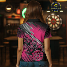 Load image into Gallery viewer, Custom Black And Pink Flame Dartboard Dart Polo Shirts For Women, Dart Uniform IPHW9687