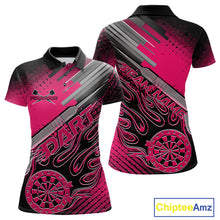 Load image into Gallery viewer, Custom Black And Pink Flame Dartboard Dart Polo Shirts For Women, Dart Uniform IPHW9687