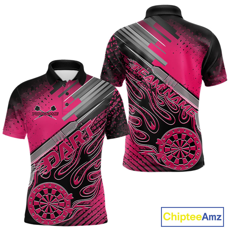 Custom Black And Pink Flame Dartboard Dart Polo Shirts For Men, Dart Uniform IPHW9687