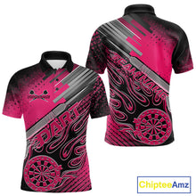 Load image into Gallery viewer, Custom Black And Pink Flame Dartboard Dart Polo Shirts For Men, Dart Uniform IPHW9687