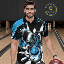 Load image into Gallery viewer, Custom Black And Blue Dragon Bowling Men Polo Shirts, Dragon Bowling Team Jerseys IPHW9109