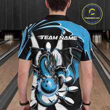 Load image into Gallery viewer, Custom Black And Blue Dragon Bowling Men Polo Shirts, Dragon Bowling Team Jerseys IPHW9109