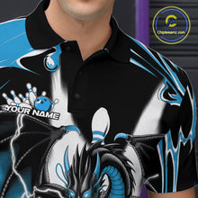 Load image into Gallery viewer, Custom Black And Blue Dragon Bowling Men Polo Shirts, Dragon Bowling Team Jerseys IPHW9109