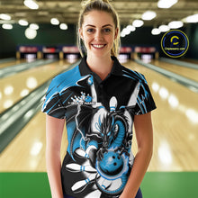 Load image into Gallery viewer, Custom Black And Blue Dragon Bowling Women Polo Shirts, Dragon Bowling Team Jerseys IPHW9109