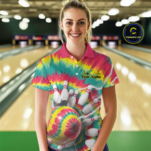 Load image into Gallery viewer, Custom Colorful Tie Dye Bowling Polo Shirts For Women, Rainbow Bowling Outfit IPHW9116