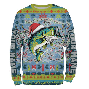 Custom Largemouth Bass Fishing Ugly Sweater Pattern Style All Over Shirts Christmas Fishing Shirt IPHW7970