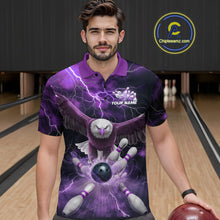 Load image into Gallery viewer, Custom Purple Thunder Lightning Eagle Bowling Polo Shirts For Men, Eagle Bowling Jerseys IPHW9365