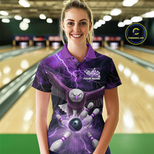 Load image into Gallery viewer, Custom Purple Thunder Lightning Eagle Bowling Polo Shirt For Women, Eagle Bowling Jerseys IPHW9365