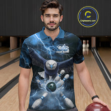 Load image into Gallery viewer, Custom Blue Thunder Lightning Eagle Bowling Polo Shirts For Men, Eagle Bowling Jerseys IPHW9367