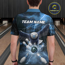 Load image into Gallery viewer, Custom Blue Thunder Lightning Eagle Bowling Polo Shirts For Men, Eagle Bowling Jerseys IPHW9367