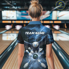 Load image into Gallery viewer, Custom Blue Thunder Lightning Eagle Bowling Polo Shirts For Women, Eagle Bowling Jerseys IPHW9367