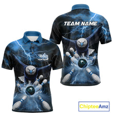 Load image into Gallery viewer, Custom Blue Thunder Lightning Eagle Bowling Polo Shirts For Men, Eagle Bowling Jerseys IPHW9367
