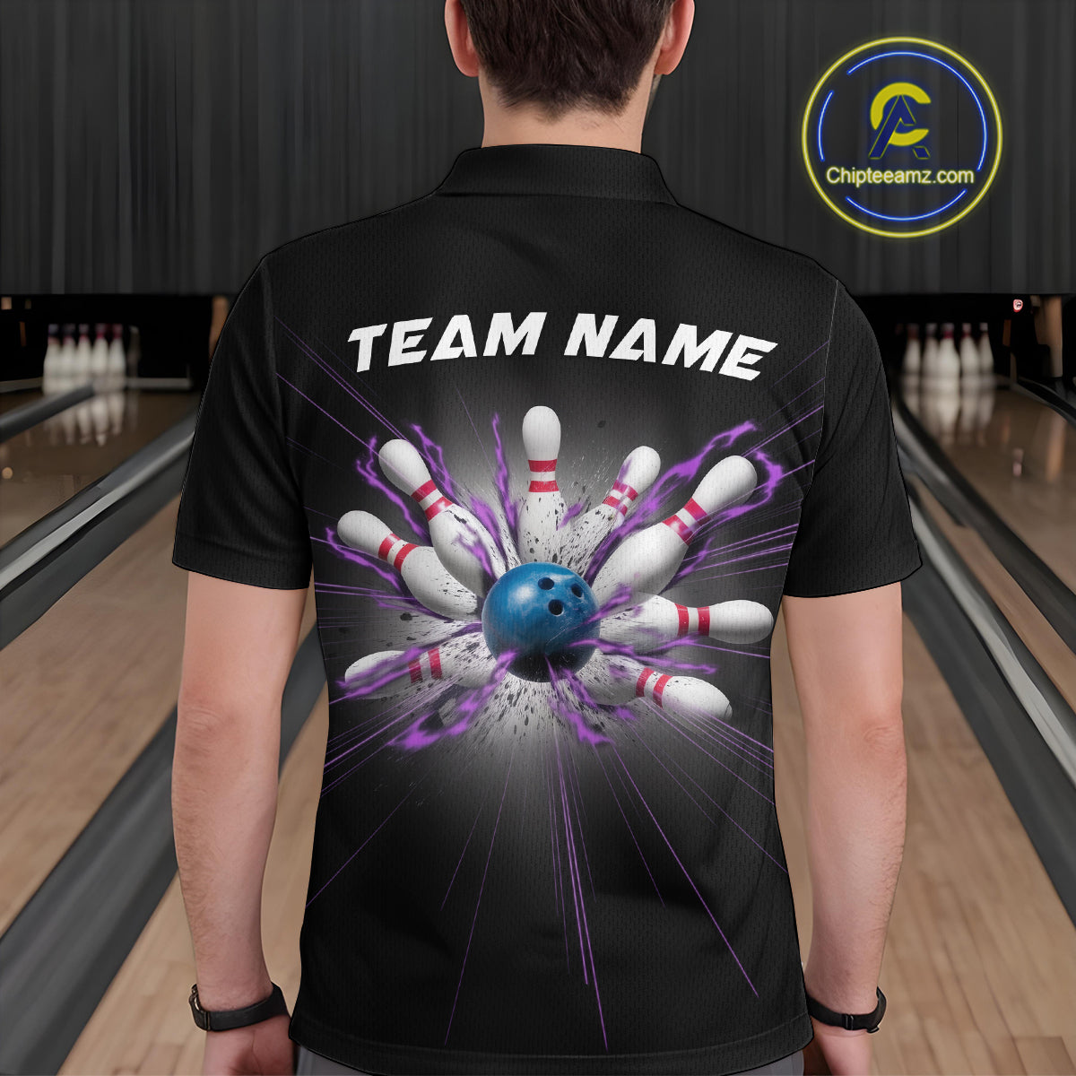 Custom Blue And Purple Bowling Team Polo Shirts For Men, Bowling League Shirt IPHW9368