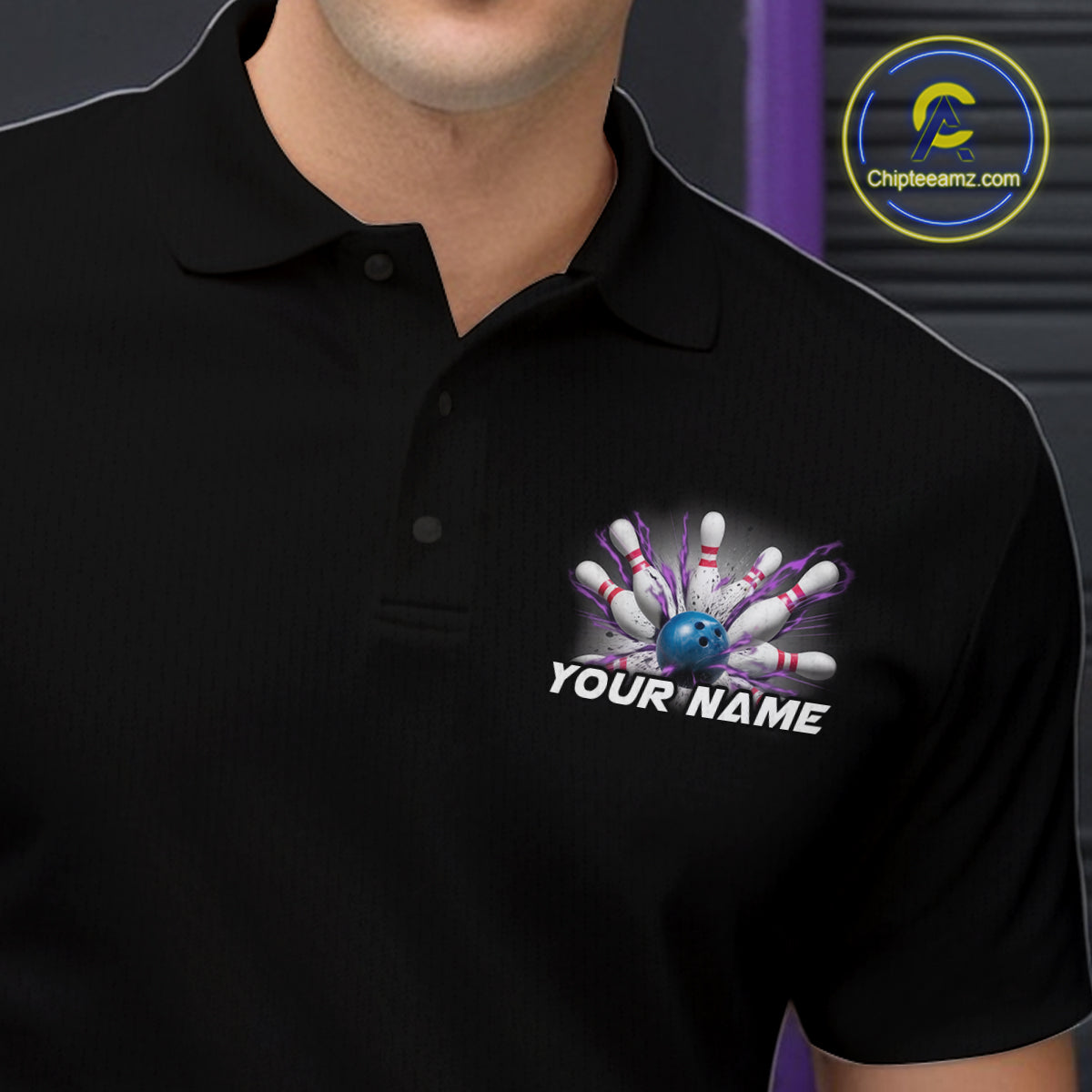 Custom Blue And Purple Bowling Team Polo Shirts For Men, Bowling League Shirt IPHW9368