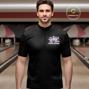 Custom Blue And Purple Bowling Team Quarter-Zip Shirts For Men, Bowling League Shirt IPHW9368