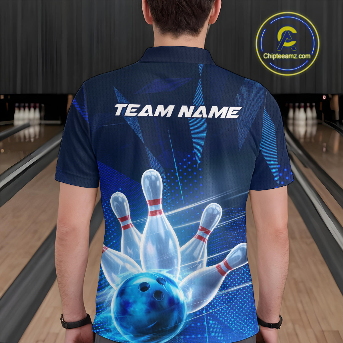 Custom Black And Blue Bowling Jerseys, Men Bowling Polo Shirt Team Uniform IPHW9390