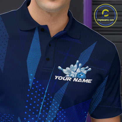 Custom Black And Blue Bowling Jerseys, Men Bowling Polo Shirt Team Uniform IPHW9390
